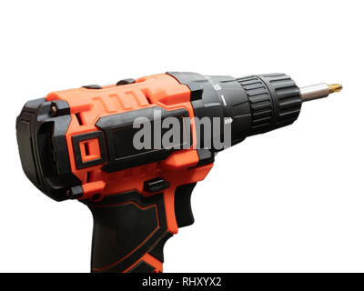 close-up of cordless drill screwdriver on white background. isolated cutout Stock Photo