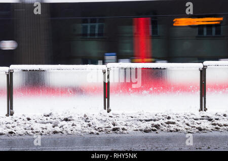 A tram station after morning heavy snowfall in Prague, Czech Republic, on February 3, 2019. (CTK Photo/Libor Sojka) Stock Photo