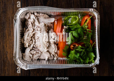 Healthy Greek Salad In Plastic Package For Take Away Or Food Delivery On A  White Marble Background Stock Photo - Download Image Now - iStock