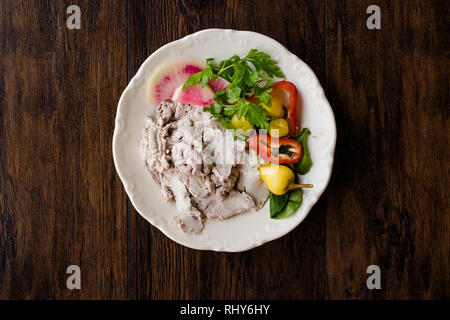 Turkish Offal Food Lamb Brain with Salad / Beyin Sogus served with Plate. Traditional Organic Food. Stock Photo