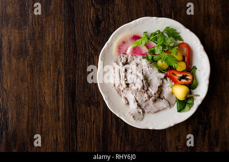 Turkish Offal Food Lamb Brain with Salad / Beyin Sogus served with Plate. Traditional Organic Food. Stock Photo