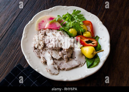 Turkish Offal Food Lamb Brain with Salad / Beyin Sogus served with Plate. Traditional Organic Food. Stock Photo