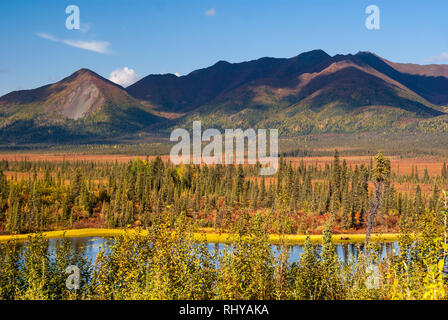 autumn colors captured along Nabesna Road in Wrangell-St.Elias National Park Stock Photo