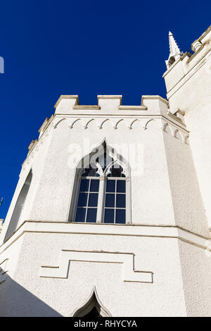 Architectural details and windows at Strawberry Hill House, a Gothic Revival villa built in Twickenham, London by Horace Walpole from 1749 Stock Photo