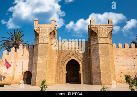 Chellah entrance gate - Bab Zaer. Chellah or Sala Colonia is a medieval fortified necropolis located in Rabat, Morocco. Rabat is the capital Stock Photo