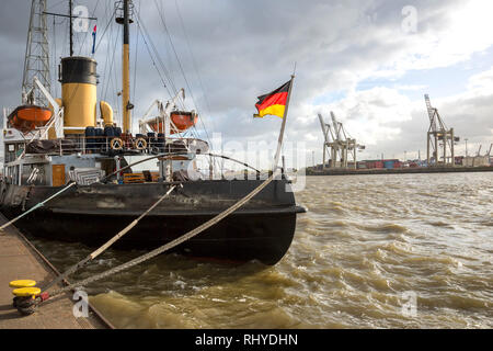 Ice breaker Steamboat moored at the pier in the harbor Stock Photo