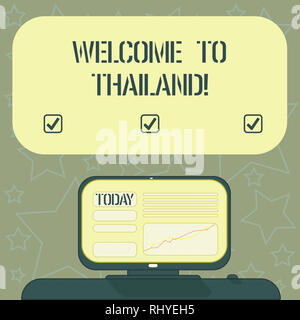 Handwriting text writing Welcome To Thailand. Concept meaning inviting showing or tourist to visit your home country Mounted Computer Screen with Line Stock Photo