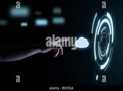 Cloud Technology Digital Touch Hologram User Interface Technology Concept Stock Photo