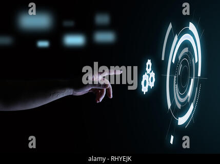 Settings Button Digital Touch Hologram User Interface Technology Concept Stock Photo