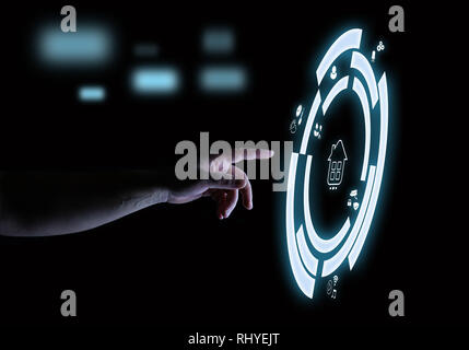 Smart Home Digital Touch Hologram User Interface Technology Concept Stock Photo