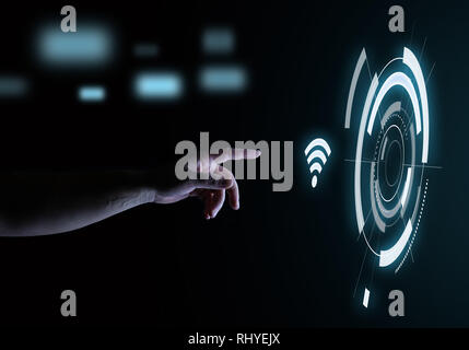 Wifi Hologram Button Touch Hologram User Interface Technology Concept Stock Photo