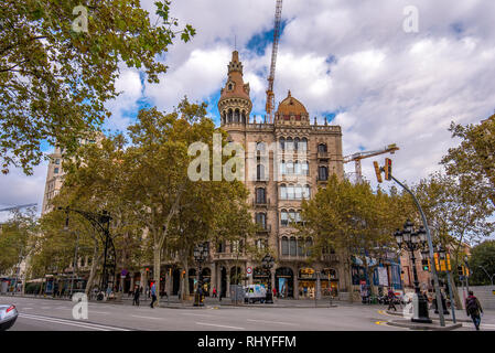 Barcelona, Spain - View of the ' Cases Antoni Rocamora ' buildings on Passeig de Gracia. Built by the Bassegoda brothers Stock Photo