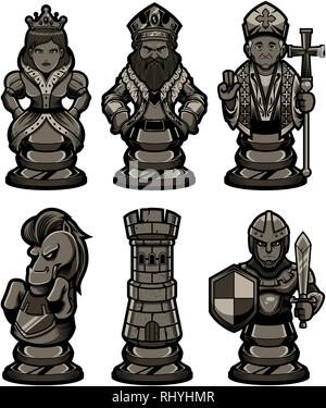 Chess Pieces Set Black Stock Vector Image & Art - Alamy