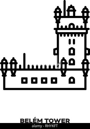 Belém Tower at Lisbon, Portugal, vector line icon. International landmark and tourism symbol. Stock Vector