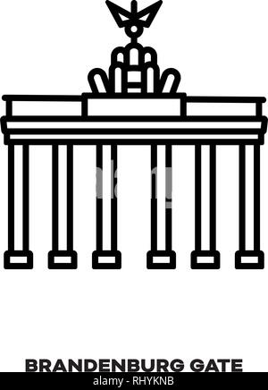 Brandenburg Gate at Berlin, Germany, vector line icon. International landmark and tourism symbol. Stock Vector