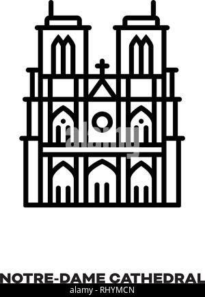 Notre-Dame Cathedral at Paris, France, vector line icon. International landmark and tourism symbol. Stock Vector