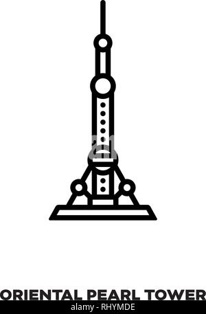 Oriental Pearl Tower at Shanghai, China vector line icon. International landmark and tourism symbol. Stock Vector