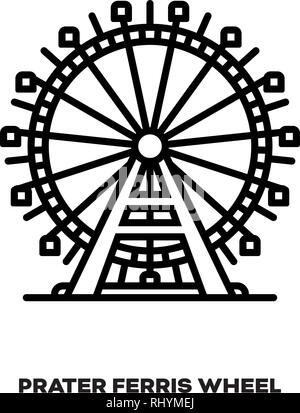 Ferris Wheel at Prater amusement park, Vienna, Austria, vector line icon. International landmark and tourism symbol. Stock Vector