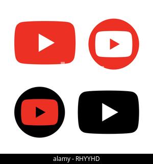 red and black play button icon vector Stock Vector