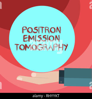 Text sign showing Positron Emission Tomography. Conceptual photo Nuclear medicine functional imaging technique Hu analysis Hand in Suit Offering Blank Stock Photo