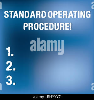 Text sign showing Standard Operating Procedure. Conceptual photo Detailed directions on how to perform a routine Blurry Light Flashing Glaring on Blan Stock Photo