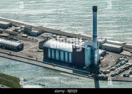 Aerial view over Shoreham Power Station, West Sussex Stock Photo