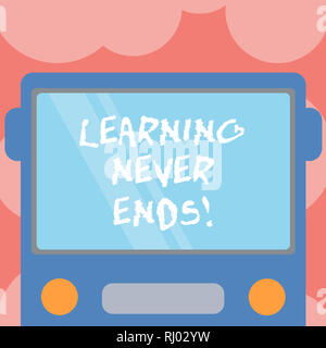 Writing note showing Learning Never Ends. Business photo showcasing knowledge have no end or interminable it last Forever Drawn Flat Front View of Bus Stock Photo