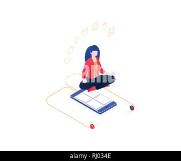 Meditation at work - modern colorful isometric vector illustration Stock Vector