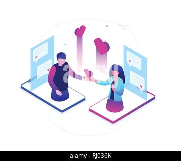 Dating online - modern colorful isometric vector illustration Stock Vector