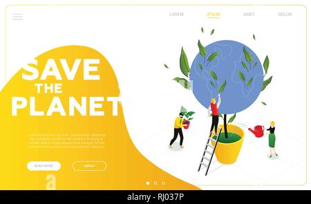 Save the planet - modern colorful isometric vector web banner Stock Vector