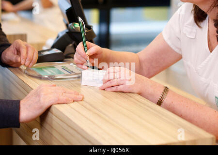 details of drug delivery in the pharmacy Stock Photo