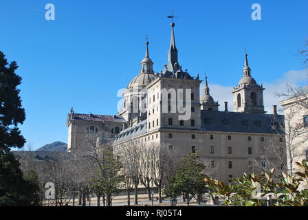 The royal monastery in San Lorenzo de El Escorial, central Spain on a sunny winter day