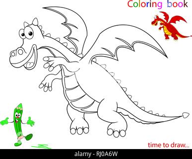 Dragon outline on a white background. Sketch of a dragon for coloring. Stock Vector