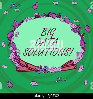 Writing note showing Big Data Solutions. Business photo showcasing mean massive volume of both structured unstructured infos Wreath Made of Different  Stock Photo