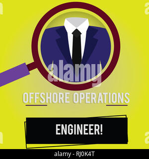 Handwriting text Offshore Operations Engineer. Concept meaning Supervising oil and gas operations in the rig Magnifying Glass photo Enlarging Inspecti Stock Photo