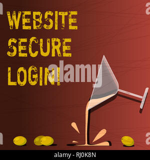 Text sign showing Website Secure Login. Conceptual photo Uses SSL to encrypt the user name and password Cocktail Wine Glass Pouring Liquid with Splash Stock Photo