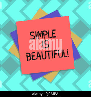 Text sign showing Simple Is Beautiful. Conceptual photo you do not have to cover under makeup be natural Multiple Layer of Blank Sheets Color Paper Ca Stock Photo