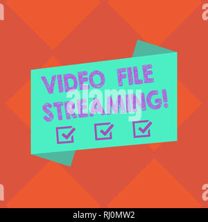 Handwriting text Video File Streaming. Concept meaning video be viewed online without being downloaded Blank Color Folded Banner Strip Flat Style phot Stock Photo