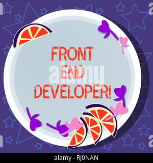 Writing note showing Front End Developer. Business photo showcasing computer programmer codes and creates visual elements Cutouts of Sliced Lime Wedge Stock Photo