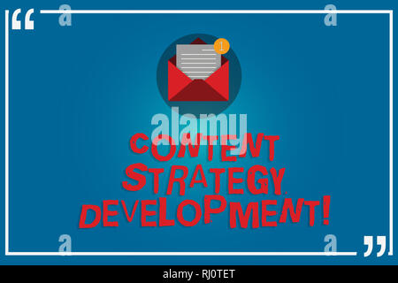 Handwriting text writing Content Strategy Development. Concept meaning setting some goals for the marketing content Open Envelope with Paper New Email Stock Photo