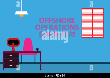 Handwriting text Offshore Operations Engineer. Concept meaning Supervising oil and gas operations in the rig Work Space Minimalist Interior Computer a Stock Photo