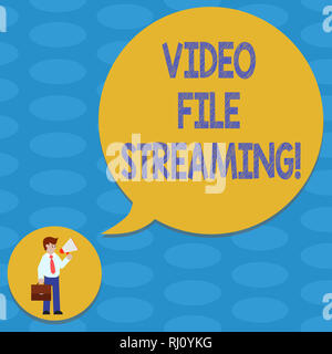 Word writing text Video File Streaming. Business concept for video be viewed online without being downloaded Man in Necktie Carrying Briefcase Holding Stock Photo
