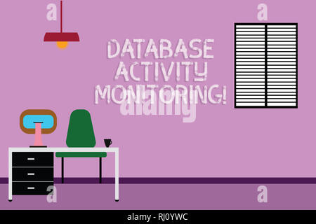Text sign showing Database Activity Monitoring. Conceptual photo the observation of actions in a database Work Space Minimalist Interior Computer and  Stock Photo