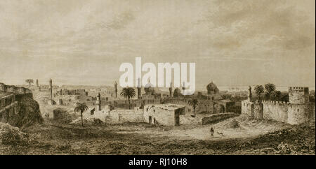 Iraq. Baghdad. Panoramic view of the city. Engraving. Panorama Universal. History of Arabia, 1851. Stock Photo