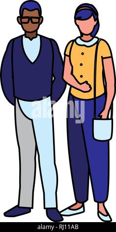 young interracial couple avatars characters vector illustration design Stock Vector