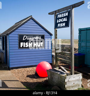 Dungeness (headland),Headland in Kent , shingle beach in the form of a cuspate foreland. Romney Marsh,traditional clinker Stock Photo