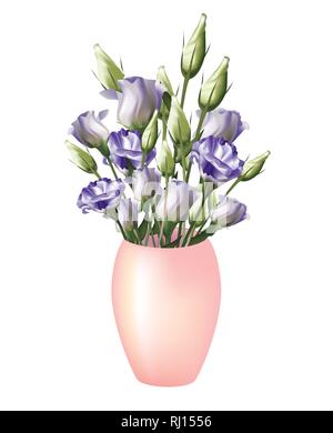 Beautiful sweet lilac Lisianthus in a vase on white background Stock Vector