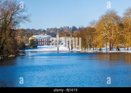 A snowy winter's day on the Ramsbury Manor Estate in Wiltshire. Stock Photo