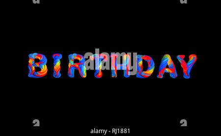 Colorful 3d text birthday on black background Stock Photo