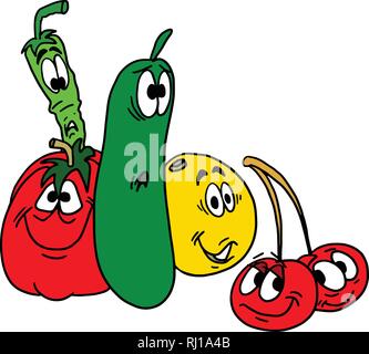 Characterized cartoon vegetables and fruits vector illustration Stock Vector